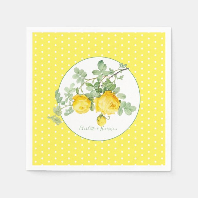 Sunny Yellow Roses Elegant Floral Wedding Napkins (Front)