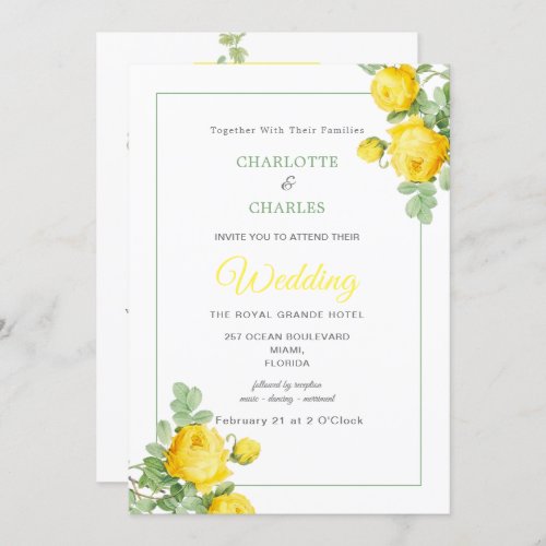 Sunny Yellow Roses Floral Elegant Photo Wedding Invitation