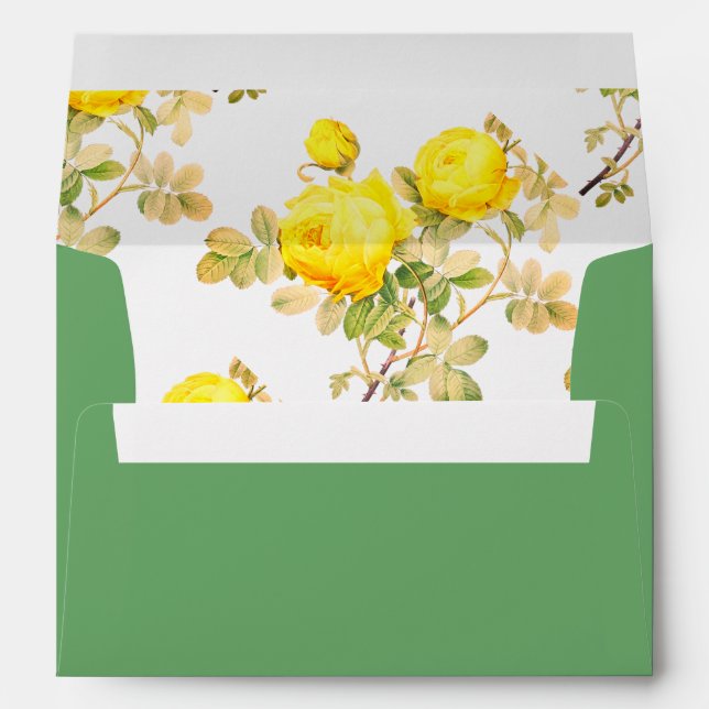 Sunny Yellow Roses Floral Elegant Wedding Envelope (Back (Bottom))