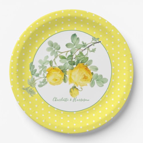 Sunny Yellow Roses Floral Elegant Wedding Paper Plates