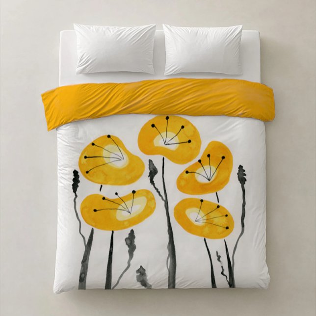 Sunny Yellow Scandinavian Poppies Duvet Cover (Creator Uploaded)
