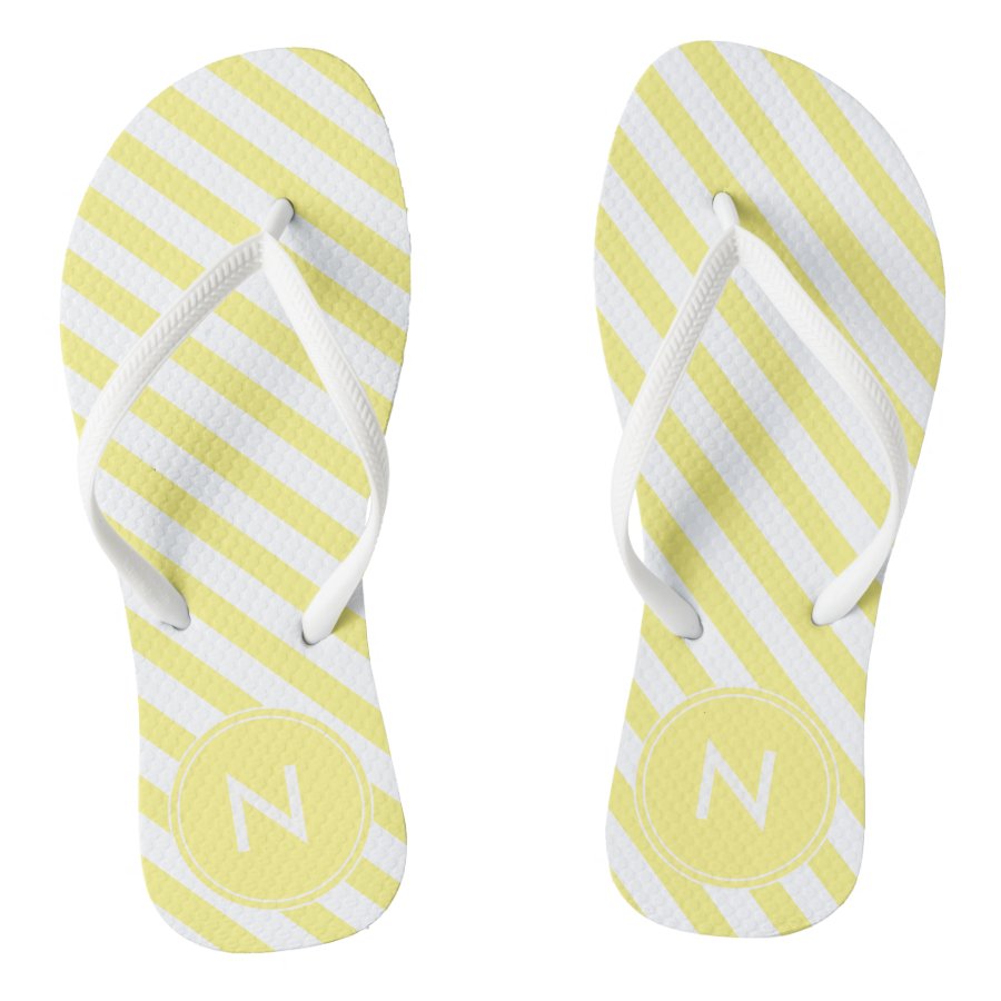 Sunny Yellow Striped Monogrammed Flip Flops Durable Style Sunny Yellow Striped Monogrammed Flip Flops Personalized Durable Style Hawaiian Beach Sandals