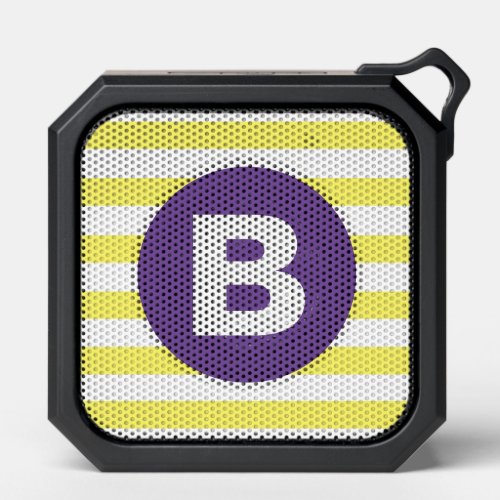 Sunny Yellow Striped Purple Monogram Bluetooth Speaker