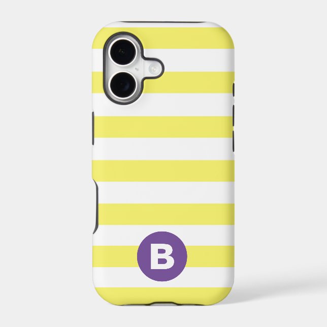 Sunny Yellow Striped Purple Monogram Case-Mate iPhone Case (Back)