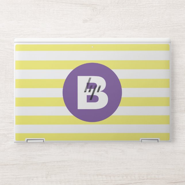 Sunny Yellow Striped Purple Monogram HP Laptop Skin (Front)