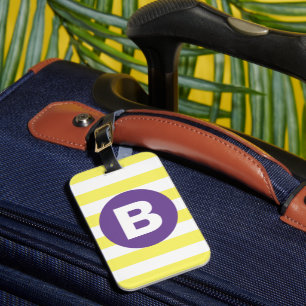 Sunny Yellow Striped Purple Monogram Luggage Tag