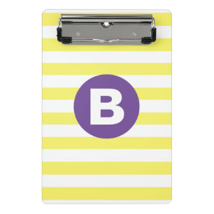 Sunny Yellow Striped Purple Monogram Mini Clipboard
