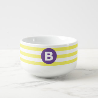 Sunny Yellow Striped Purple Monogram Soup Mug