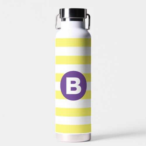 Sunny Yellow Striped Purple Monogram Water Bottle
