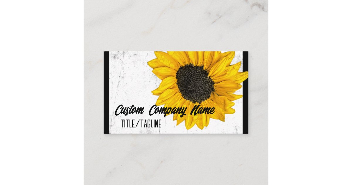 sunny yellow sunflower on black and white business card | Zazzle