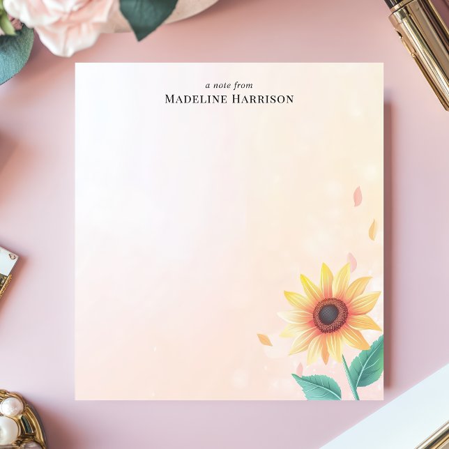 Sunny Yellow Sunflower Pastel Personalized Name Notepad (Creator Uploaded)