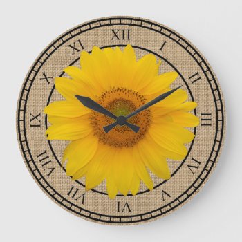 Sunny Yellow Sunflower Rustic Round Wall Clock by elizme1 at Zazzle
