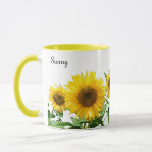 Sunny Yellow Sunflowers and Calligraphy Mug