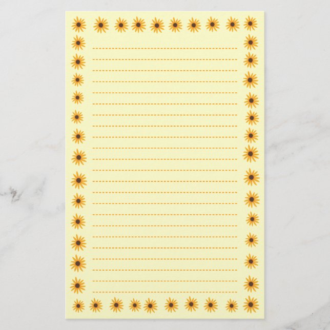 Sunny Yellow Sunflowers Border Lined Stationery (Front)