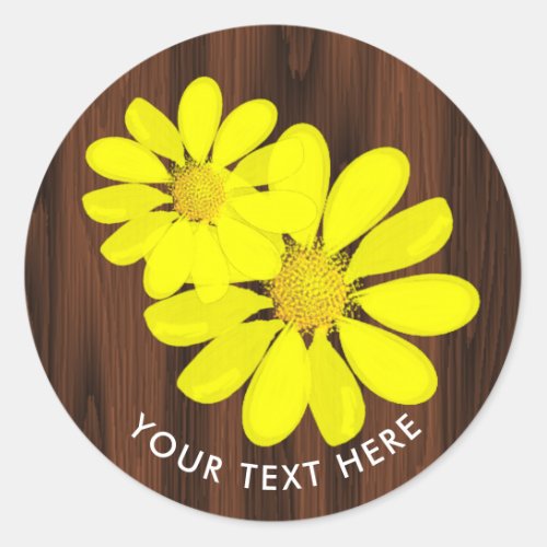 Sunny Yellow Sunflowers Rustic Personalized Classic Round Sticker