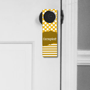 Sunny Yellow Torn Dots Stripes Occupied! Door Hanger
