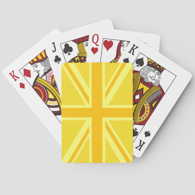 Sunny Yellow Union Jack British Flag Decor Poker Cards (Back)