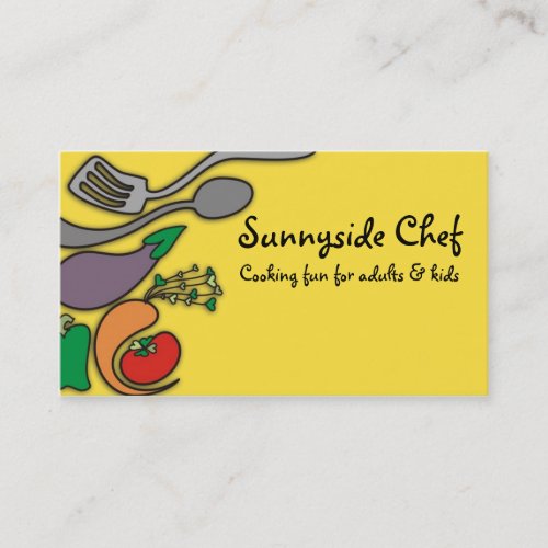 Sunny yellow vegetable cooking utensils biz cards business card templates