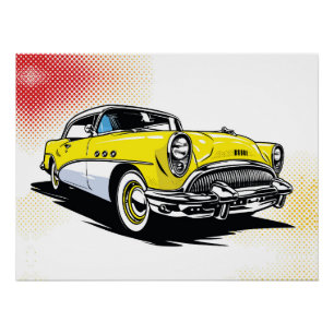 Sunny Yellow Vintage Ride Pop Illustration Poster