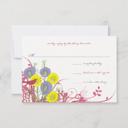 Sunny Yellow Violet Pink Wildflower Bloom Wedding  RSVP Card