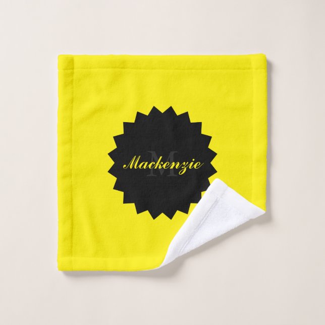 Sunny Yellow Wash Cloth with Name and Initial (Wash Cloth)