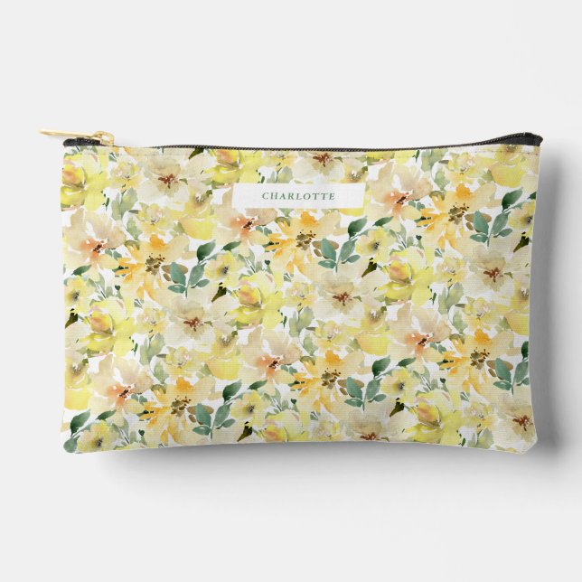 Sunny Yellow Watercolor Flowers Accessory Pouch (Front)