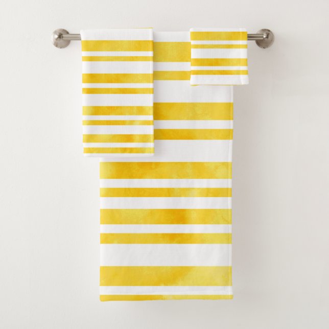 Sunny Yellow Watercolor Stripes Bath Towel Set (Insitu)