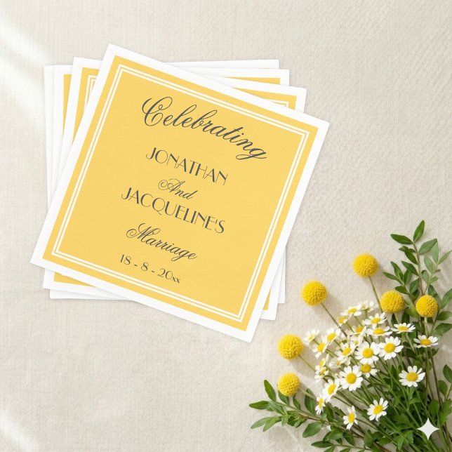 Sunny Yellow Wedding Chic Black Script Names White Napkins (Fabulous. Perfect in the right setting.)