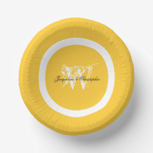 Sunny Yellow Wedding Chic Elegant White Monogram Paper Bowls