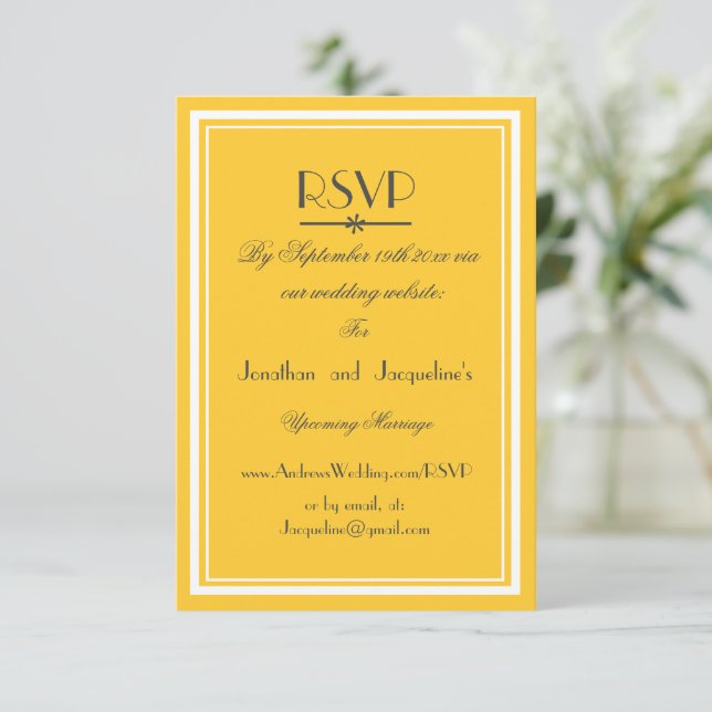 Sunny Yellow Wedding Chic White Script WS RSVP Card (Standing Front)