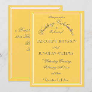 Sunny Yellow Wedding Elegant Gray Script Details Invitation
