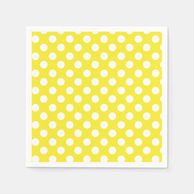 Sunny Yellow & White Polka Dots Birthday Party Napkins (Front)