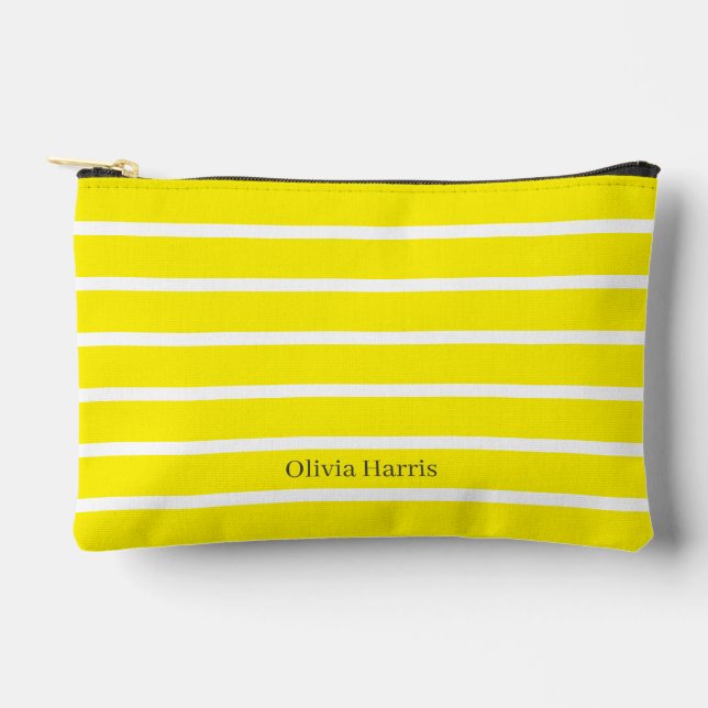 Sunny Yellow & White Stripe Travel & Make Up Bag (Front)
