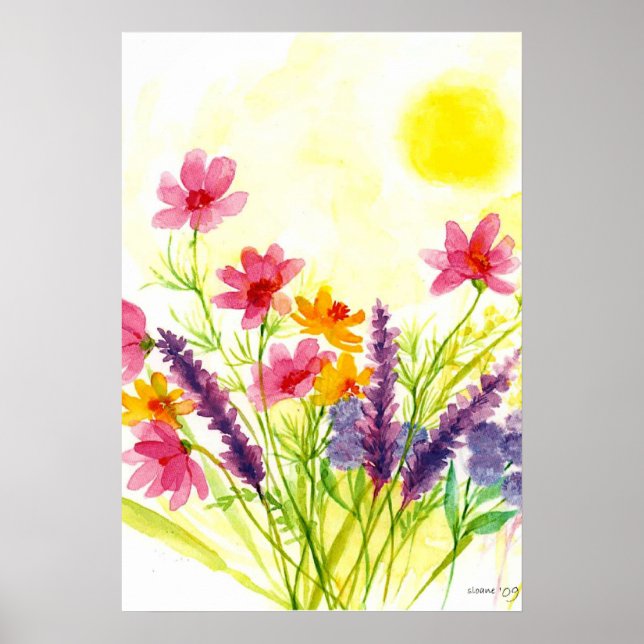Sunny Yellow  wild flower Watercolor Poster (Front)