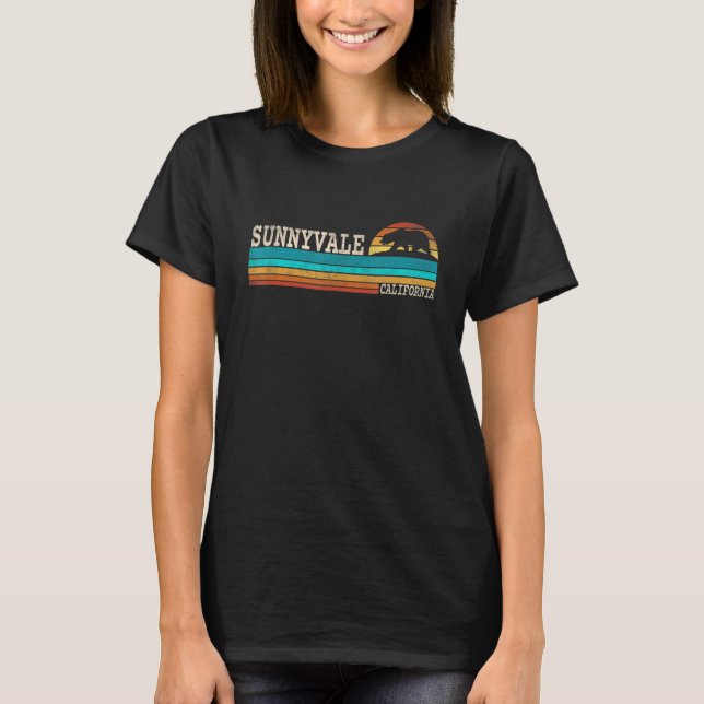 Sunnyvale California State Bear Retro Sunset T-Shirt (Front)