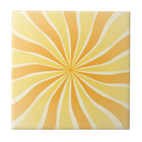 Sunrays are blurred in orange and yellow ceramic tile