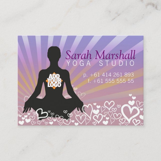 Sunrays Yoga Silhouette with Logo Business Card (Front)