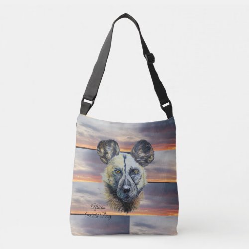Sunrise African Wild Dog Endangered Original Art   Crossbody Bag