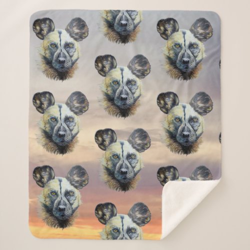 Sunrise African Wild Dog Endangered Original Art   Sherpa Blanket