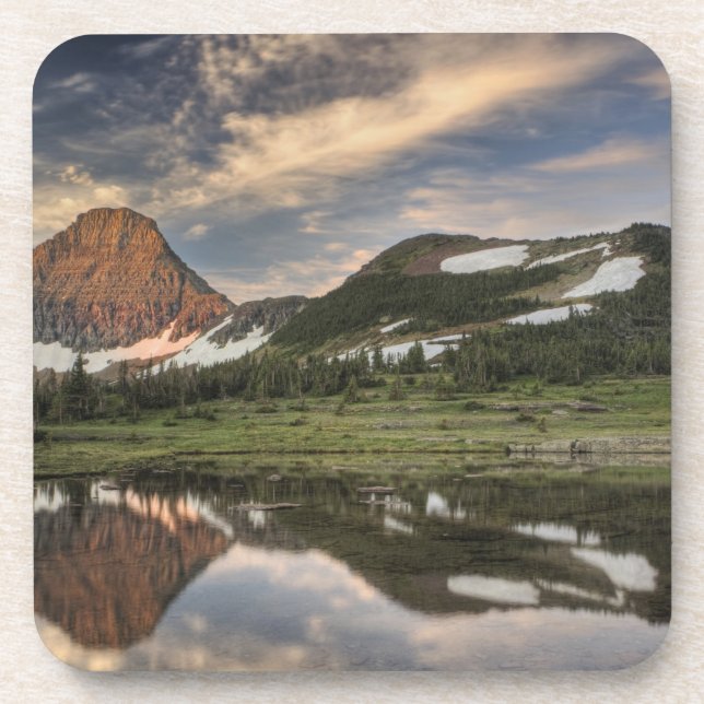 Sunrise and reflection, Glacier National Park, Drink Coaster (Front)