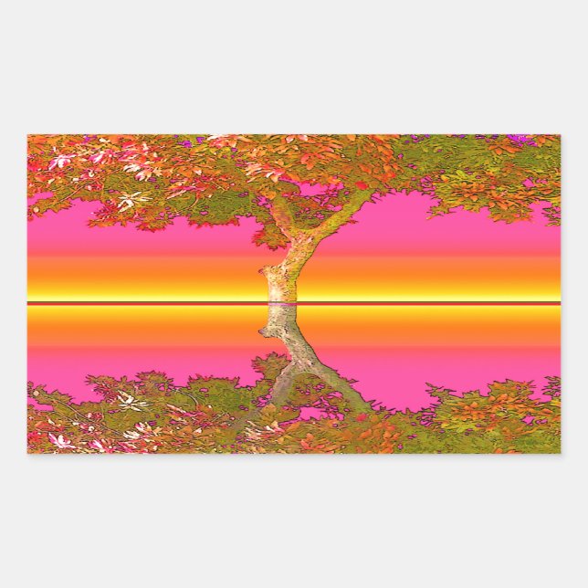 Sunrise and Sunset with Tree Rectangular Sticker (Front)