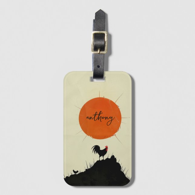 Sunrise and the Crowing Rooster Luggage Tag (Front Vertical)