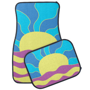 Sunrise and Waves Abstract Art Car Floor Mat