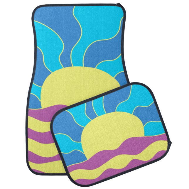 Sunrise and Waves Abstract Art Car Floor Mat (Set)