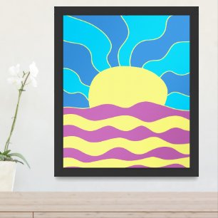 Sunrise and Waves Abstract Art Framed Art