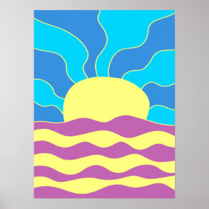 Sunrise and Waves Abstract Art Poster