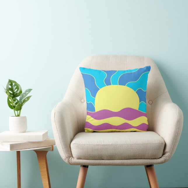 Sunrise and Waves Abstract Art Throw Pillow (Chair)