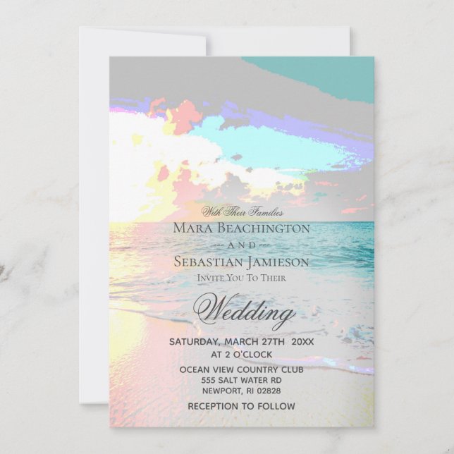 *~* Sunrise Artsy Pastel Beach Sunset  Wedding Invitation (Front)
