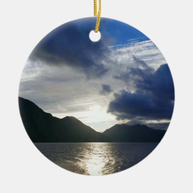 Sunrise at Lake Crescent Ceramic Ornament (Front)