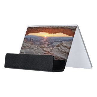 Sunrise at Mesa Arch, Canyonlands National Park Desk Business Card Holder